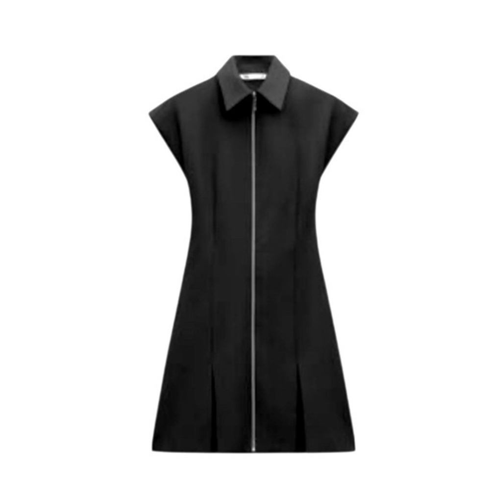 Zara Mini Dress Utilitarian Minimalist Style Edgy Front Zip Short Sleeve Size M